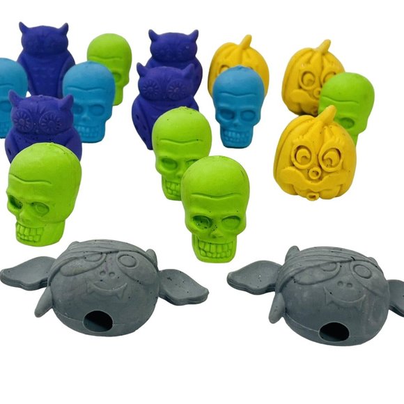 3D Halloween Pencil Party Gift Toppers Solid Eraser Bat Skull Owl Jack 17 Lot - Picture 1 of 15